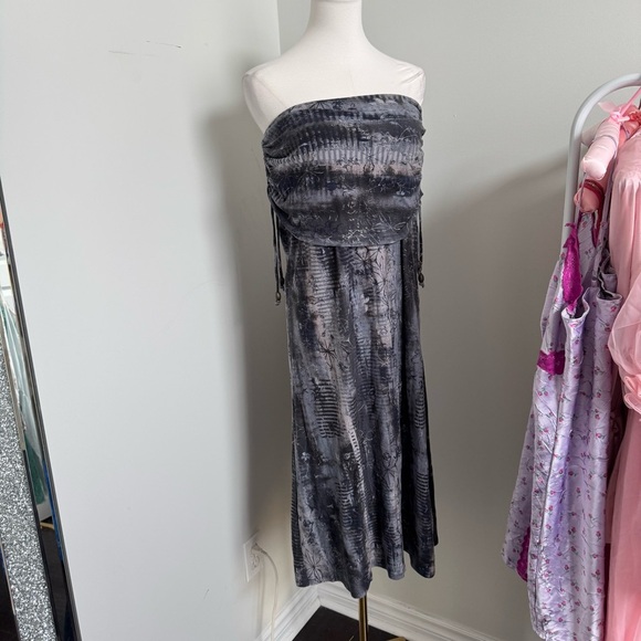 Athleta Gray Strapless Maxi Dress – Whimsigoth Boho Tube Top Festival Lounge S - Picture 2 of 7